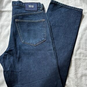 Men’s Straight Dark Blue Men’s Jeans, White Blue Shirt Jean Size 34/34